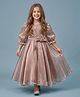 smile baby NX Tissue Woven Three Fourth Puffed Sleeves Floral Applique Detailed Gown - Tan