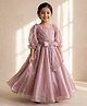 smile baby NX Tissue Woven Three Fourth Puffed Sleeves Floral Applique Detailed Gown - Mauve