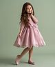 smile baby NX Tissue Woven Three Fourth Sleeves Beads Embellished Leaves Designed Bow Applique Detailed Dress - Pink