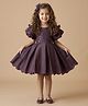 smile baby NX Satin Half Puffed Sleeves Floral Designed Beads Embellished Dress - Purple