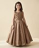 smile baby NX Satin Woven Sleeveless Floral Designed Beads Embellished Gown - Gold
