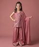 smile baby NX Tissue Woven Sleeveless Sugar Beads Embellished Floral Designed Kurti & Palazzo With Dupatta Set - Dark Pink