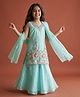 smile baby NX Organza Woven Sleeveless Beads & Stones Embellished Floral Designed Kurti & Palazzo With Dupatta Set - Aqua Blue