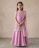 smile baby NX Organza Woven Sleeveless Beads & Stones Embellished Floral Designed Kurti & Palazzo With Dupatta Set - Pink