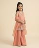 smile baby NX Organza Woven Sleeveless Beads & Stones Embellished Floral Designed Kurti & Palazzo With Dupatta Set - Peach