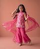 Smile Baby NX Chiffon Woven Sleeveless Floral Embroidered Kurti & Palazzo With Dupatta Set - Pink