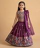 smile baby NX Silk Woven Sleeveless Sequins Woven Floral Embroidered Choli & Lehenga With Dupatta Set - Purple