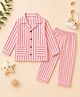 TIPPY TOP Pure Cotton Woven Full Sleeves Striped Coordinating Shirt & Pajama Night Suit - Pink & Red