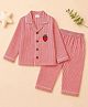 TIPPY TOP Pure Cotton Woven Full Sleeves Striped & Strawberry Patch Detailed Coordinating Shirt & Pajama Night Suit - Pink & Red