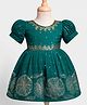 Enfance Cotton Silk Woven Fit & Flare Ethnic Dress with Half Ballon Sleeves and Floral Handwork Embroidery - Green