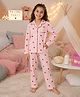 Unicorns Cotton Knit Full Sleeves Hearts Printed & Striped Coordinating Shirt & Pajama Night Suit - Pink