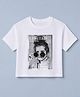 Korkak Cotton lycra Knit T-Shirts with Half Sleeves Boxy Fit and Girl Print in White