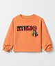 Korkak Cotton Knit T-Shirts with Full Sleeves and Embroidered Patch Round Neck Boxy Fit T-Shirt Ethno Applique in Orange