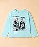 Korkak Cotton Lycra Knit T-Shirt with Full Sleeves and Photographs and Text Print in Aqua Blue