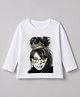 Korkak Cotton Knit T-Shirts with Full Sleeves Sequined, Girl Print in White