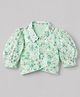 Korkak Woven Three Fourth Puffed Sleeves Collared Sequence Crop Party Top with Floral Print - Light Green