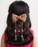 CHOKO Navratri Theme Bow Applique & Chains Detailed MIrror Work Embellished Hair Clip = Multi Colour Gold & Pink