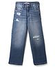 Vitamins 100% Cotton Denim Full Length Distressed Wide Leg Fit Jeans With in Blue