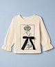 Vitamins 100% Cotton Knit Style Girl Bow Embellished Top - Off White