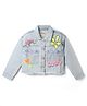 Vitamins 100% Cotton Denim Woven Washed Jacket With Full Sleeves And Flower Sequins - Light/Sky Blue