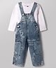 Vitamins 100% Cotton Knit Full Sleeves Tee and Denim Dungaree with Full Length and Love Text Print - Light Blue
