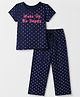 Pine Kids 100% Cotton Knit Half Sleeves T-Shirt & Pyjama Night Suit With Wake up Be Happy Text Print & Bio Finish - Navy Blue