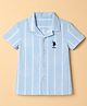 US Polo Assn Cotton Woven Striped Shirt with Half Sleeves and Logo Embroidery - Blue