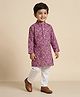 Ridokidz Cotton Blend Woven Kurta and Pajama Full Sleeves and Deer Print in Wine for 4-5 Years