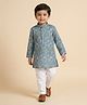 Ridokidz Cotton Woven Kurta Pyjama Set with Full Sleeves and Botanical and Bird Print in Green for 4-5 Years