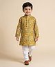 Ridokidz Cotton Woven Full Sleeves Kurta Pyjama Set with Paisley Print in Mustard for 4-5 Years