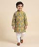 Ridokidz Cotton Woven Full Sleeves Kurta Pyjama Set with Archway Print in Mustard for 4-5 Years