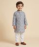 Ridokidz Cotton Woven Full Sleeves Kurta Pyjama Set with Floral Print in Light/Sky Blue for 4-5 Years