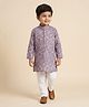Ridokidz Cotton Woven Full Sleeves Kurta and Pyjama Set with Full Length and Floral Print Pattern Print in Purple for 4-5 Years