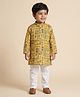 Ridokidz Cotton Woven Full Sleeves Kurta Pyjama with Paisley Print in Mustard for 4-5 Years