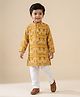 Ridokidz Cotton Woven Full Sleeves Kurta and Pyjama Set with Full Length and Architecture Print in Mustard for 4-5 Years