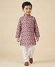 Ridokidz Cotton Woven Kurta and Pyjama Full Sleeves with Geometric Floral Print in Pink for 4-5 Years