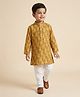 Ridokidz Cotton Woven Full Sleeves Kurta and Pyjama with Floral Print in Mustard for 4-5 Years