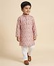 Ridokidz Cotton Woven Kurta and Pyjama with Full Sleeves and Geometric Floral Print in Peach for 4-5 Years