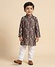 Ridokidz Cotton Woven Kurta Pyjama Set with Full Sleeves and Figures Print in Purple for 4-5 Years