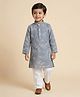 Ridokidz Cotton Woven Full Sleeves Kurta & Pyjama Set with Floral and Vines Print - Grey