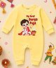 KNITROOT Cotton Knit Durga Puja Theme Full Sleeves My First Durga Puja Text Printed Romper - Yellow