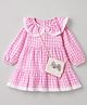 Babyhug Cotton Woven Dress and Purse with Full Sleeves and Checked Pattern in Pink for 3-6 Months
