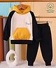 TOONYPORT Cotton Knit Full Sleeves Brand Name Printed Colour Blocked Winter Hooded Sweatshirt & Joggers Set - Cream