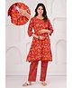 CeleBravo Rayon Woven Three Fourth Sleeves Floral Printed Kurti With Side Zipper Nursing Access & Pants Set - Red