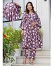 CeleBravo Cotton Blend Woven Three Fourth Sleeves Leaves Printed Maternity Kurti & Pants Set With Side Zipper Nursing Access - Purple
