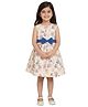 Kevora Apparels Cotton Blend Woven Half Sleeves Floral Printed & Bow Applique Detailed Dress - Cream & Blue