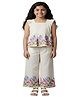Kevora Apparels Cotton Blend Woven Sleeveless Frill Detailed & Floral Printed Top & Pants Set - Off White