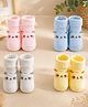 Kidofash Cotton Knit Pack Of 4 Puppy Face Designed Anti Skid Socks - Yellow