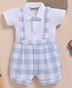 Wonderchild Interlock Woven Half Sleeves Tex Attach Collared Romper with Bow Applique & Checks - White & Blue