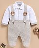 Wonderchild Interlock Woven Full Sleeve Polyfeel Romper With Beer Applique in White
